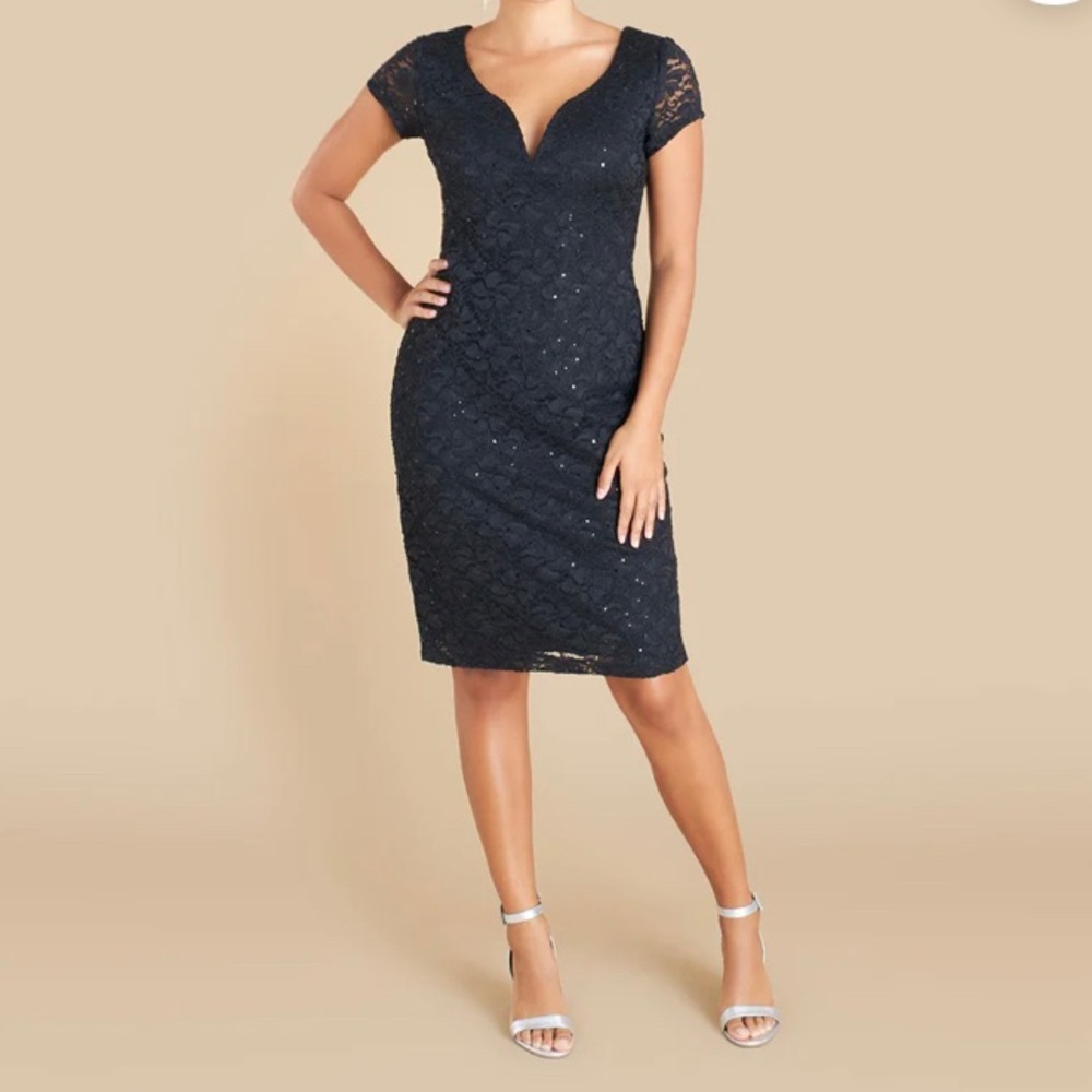 NWT Connected Apparel Black Notch Top Cocktail Dress